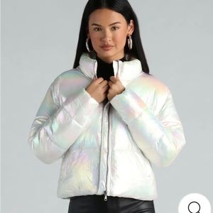 Holographic puffer jacket